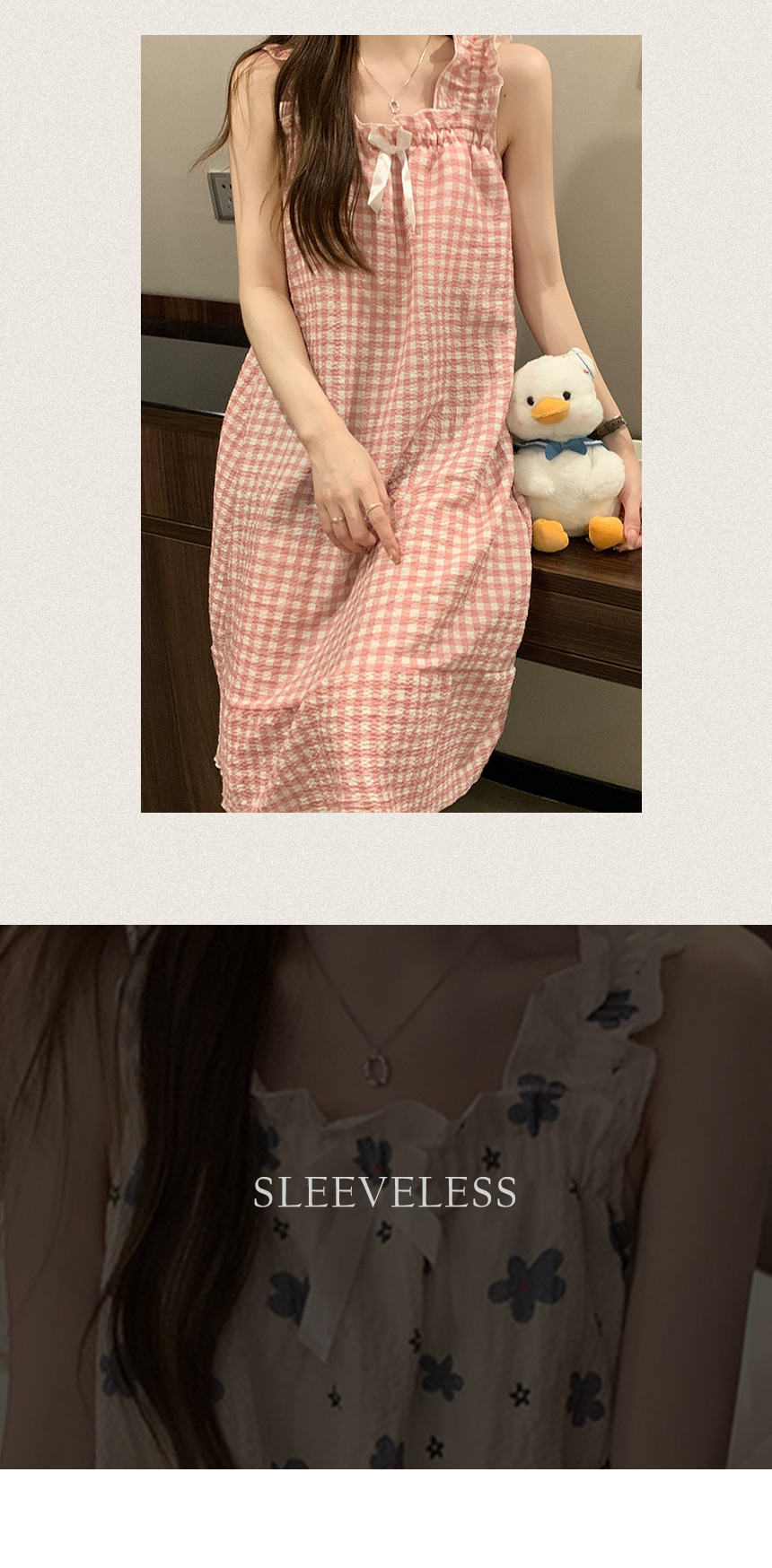 시원한 꽃무늬 나시 원피스 잠옷 여름 홈웨어 상세 이미지 5
